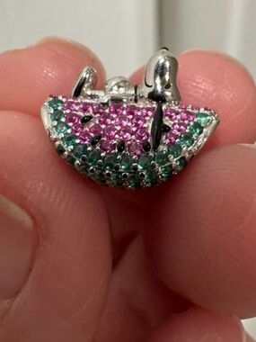 Gnoce Snoopy laying on a watermelon slice charm